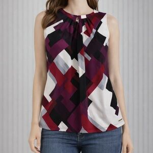 Calvin Klein Women's Abstract Sleeveless Top - Purple, Red, Black, and White